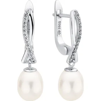 Náušnice Gaura Pearls Stříbrné náušnice s bílou perlou Lucia, stříbro 925/1000 SK23216EL/W Stříbrná Bílá