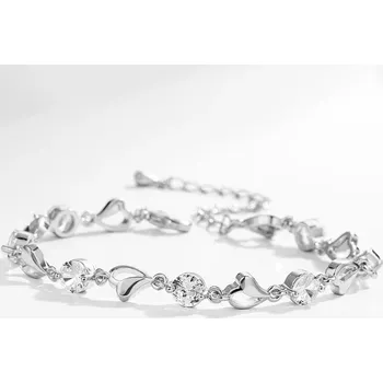 Náramek Éternelle Náramek se zirkony a srdíčky Thalia NR-BP1019-2 Stříbrná 15 cm + 5 cm (prodloužení)