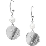 Manoki Ocelové náušnice s perlou Lusia, chirurgická ocel, medailon mince KA192 Stříbrná