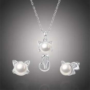 Souprava šperků GRACE Silver Jewellery Stříbrná souprava šperků Kitty, stříbro 925/1000, kočka SET2068-YN1016 YE1760 Stříbrná 40 cm + 5 cm (prodloužení)