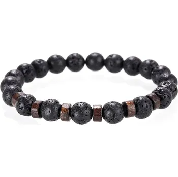 Náramek Daniel Dawson Pánský náramek Daniel Dawson, lávový kámen a dřevo NR1086/19 Černá 19 cm