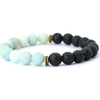 Náramek Daniel Dawson Korálkový náramek Ruben 8 mm amazonit, lávový kámen NR2219 Tyrkysová 19,5 cm