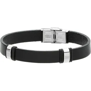 Náramek Manoki Pánský náramek Christian chirurgická ocel, přírodní kůže BA369B Černá 21,5 cm (možnost zkrácení)
