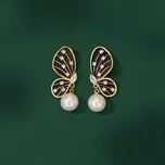 JAY Náušnice s perlou a zirkony Estafania - motýl JAY-0078-C1257 Černá Bílá