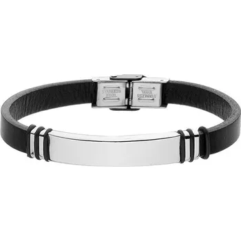 Náramek Manoki Pánský ocelový náramek Ramón z pravé kůže a chirurgické oceli BA399B Černá 21,5 cm (možnost zkrácení)