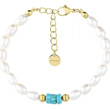 Náramek Manoki Perlový náramek s tyrkysovým magnezitem Kiara Gold - chirurgická ocel BA998G 17 cm + 3 cm (prodloužení) Bílá