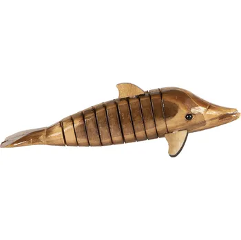 Bytová dekorace Dřevěná hnědá dekorativní soška delfína - 21*4 cm