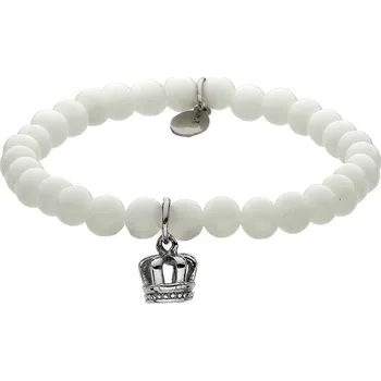 Náramek Manoki Náramek Albina přírodní Achát a chirurgická ocel - korunka BA433W Bílá/čirá 18 cm