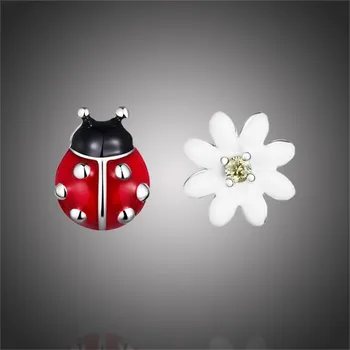 Náušnice GRACE Silver Jewellery Stříbrné náušnice Beruška a květina, stříbro 925/1000 E-SCE917/61 Stříbrná