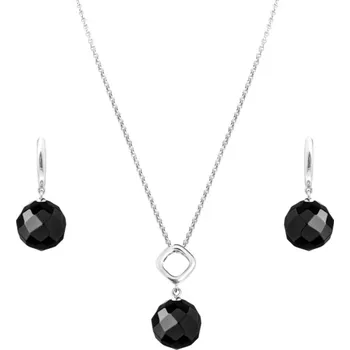 Souprava šperků Gaura Pearls Stříbrná souprava šperků s přírodním onyxem Danielle, stříbro 925/1000 SK16307P,SK21252EL Černá 40 cm + 6 cm (prodloužení)