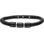 Manoki Pánský náramek Fabio Black z pravé kůže a chirurgické oceli BA879BS Černá 20,5 cm