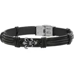 Manoki Pánský náramek Jacobo z pravé kůže a chirurgické oceli BA521B Černá 22 cm