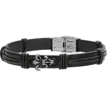 Náramek Manoki Pánský náramek Jacobo z pravé kůže a chirurgické oceli BA521B Černá 22 cm
