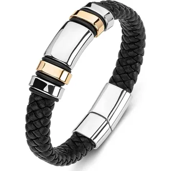 Náramek Daniel Dawson Pánský náramek Xavier Gold, kůže, chirurgická ocel NR-P172-03-PH0181C/22 Černá 22 cm