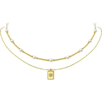 Náhrdelník JAY Dvojitý náhrdelník Solene - sladkovodní perla, chirurgická ocel JAY-9233 Zlatá Bílá 49 cm + 7 cm (prodloužení)