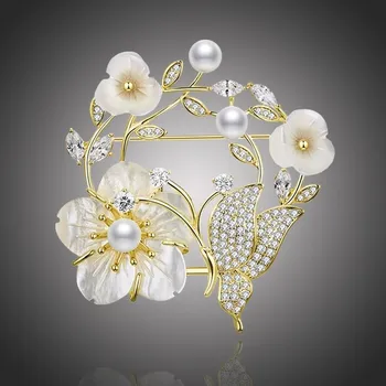 Brož Éternelle Brož s perlou a zirkony Donetta B7052-MM-BR-8187 Zlatá