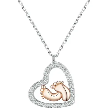 Náhrdelník GRACE Silver Jewellery Stříbrný náhrdelník Dětské nožičky - stříbro 925/1000, srdce NH-SCN495/106 Stříbrná 39 cm + 5 cm (prodloužení)