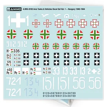 Plastikový model AMMO by Mig Jimenez 1/35 Axis Tanks & Vehicles Decal Set Vol. 1 − Hungary 1940-1944 (Cartograf)