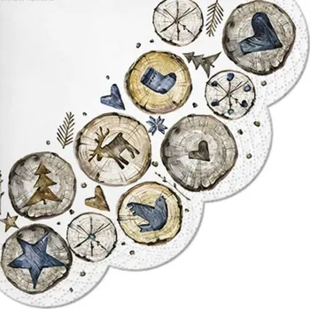 Papírový ubrousek Ubrousky vánoční 33x33cm Dřevěná razítka