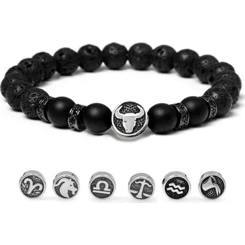 Náramek Daniel Dawson Náramek znamení zvěrokruhu Zodiac - 8 mm lávový kámen, achát NR2258-2/18 18 cm Býk (21.4. - 21.5.)