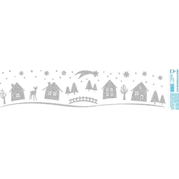 Okenní dekorace Okenní folie Chaloupky - tisk stříbrnými glitry