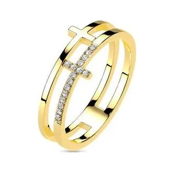 Prsten OPR1871GD-57 Dvojitý ocelový prsten s křížem