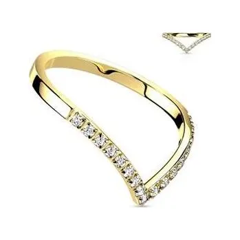 Prsten OPR1870GD-57 Ocelový prsten špička s čirými zirkony