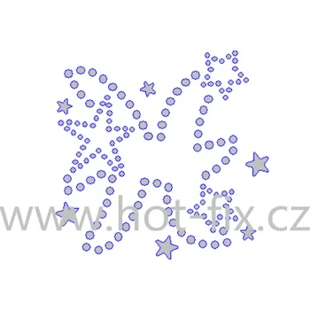 SZ004-12 - znamení zvěrokruhu Ryby (21. 2.-20. 3.), nažehlovací hot-fix kamínkový potisk na textil, rozměry cca 7,5x7,3cm barva: kameny barva 101/N Crystal /stříbrná + stříbrné kovové hězdy
