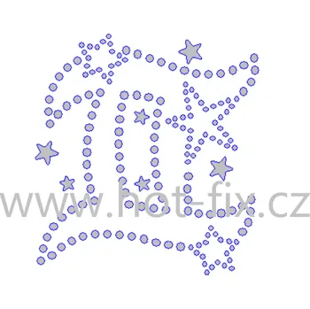 SZ004-03 - znamení zvěrokruhu Blíženci (22. 5.-21. 6.), nažehlovací hot-fix kamínkový potisk na textil, rozměry cca 7,9x8,5cm barva: kameny barva 101/N Crystal /stříbrná + stříbrné kovové hězdy