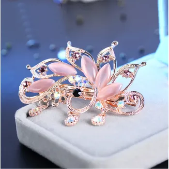 B-TOP Pozlacená krystalová spona do vlasů ve tvaru páva