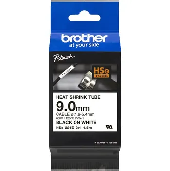 Pásek do tiskárny Brother HSe-221E Pro Tape, 9 mm x 1.5 m, černý tisk / bílý podklad, originální páska