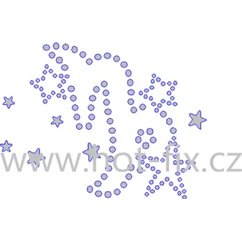 SZ004-10 - znamení zvěrokruhu Kozoroh (22.12.-20. 1.), nažehlovací hot-fix kamínkový potisk na textil, rozměry cca 9,3x7,1cm barva: kameny barva 101/N Crystal /stříbrná + stříbrné kovové hězdy