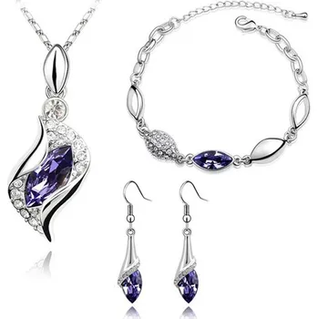 Souprava šperků Sisi Jewelry Souprava náhrdelníku, náušnic a náramku Andělské slzy fialové krystaly SET1095-NTSET41563(6) Fialová 40 cm + 5 cm (prodloužení)