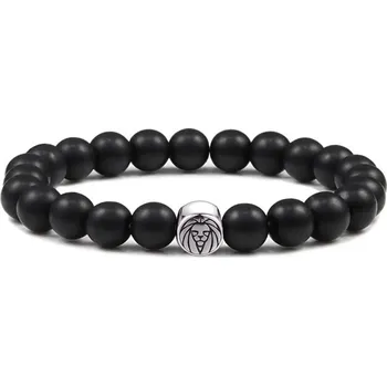 Náramek Daniel Dawson Korálkový náramek Lion - 8 mm achát, chirurgická ocel NR2247/21 Černá 21 cm