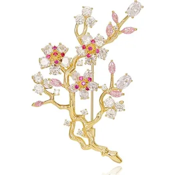 Brož Éternelle Pozlacená brož se zirkony Švestkový květ B7339-8LXT1271H Zlatá