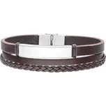 Manoki Pánský náramek Marcos z pravé kůže a chirurgické oceli BA763A Hnědá 21 cm