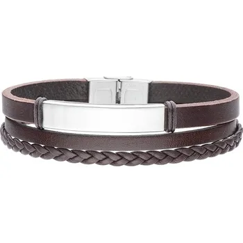 Náramek Manoki Pánský náramek Marcos z pravé kůže a chirurgické oceli BA763A Hnědá 21 cm