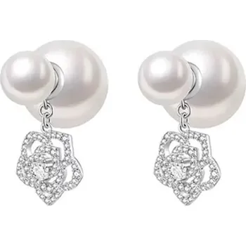 Náušnice JAY Náušnice s perlou a zirkony Eclat de Camélia - stříbrné zapínání, front back JAY-9069 Stříbrná Bílá
