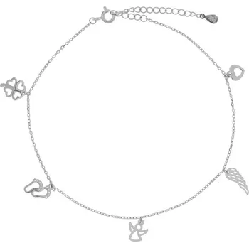 Náramek Argento 91696 Stříbrný náramek na nohu - čtyřlístek, srdíčko, anděl, andělské křídlo, nožičky, délka 22 až 26 cm