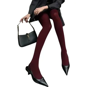 Dámské ponožky Dámské elastické punčocháče s vysokým pasem Průsvitné elegantní punčochy Tvarující spodní prádlo Módní doplněk k šatům vínová