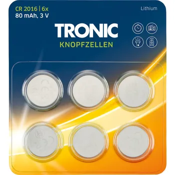Článková baterie TRONIC® Knoflíková baterie (lithiové baterie CR2016)