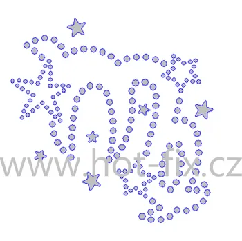 SZ004-06 - znamení zvěrokruhu Panna (23. 8.-22. 9.), nažehlovací hot-fix kamínkový potisk na textil, rozměry cca 9,0x9,2cm barva: kameny barva 101/N Crystal /stříbrná + stříbrné kovové hězdy