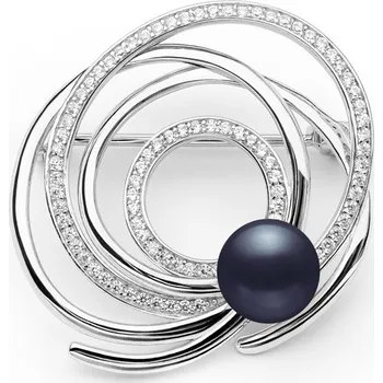 Brož Gaura Pearls Stříbrná brož s černou perlou a zirkony Nicola, stříbro 925/1000 SK20478BR/B Černá