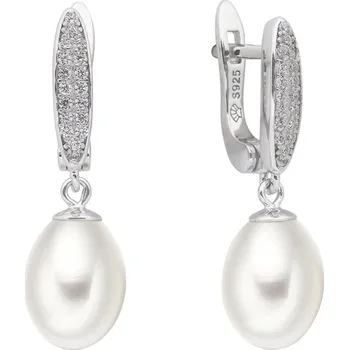 Náušnice Gaura Pearls Stříbrné náušnice s bílou perlou a zirkony Linda, stříbro 925/1000 SK17440EL/W Bílá