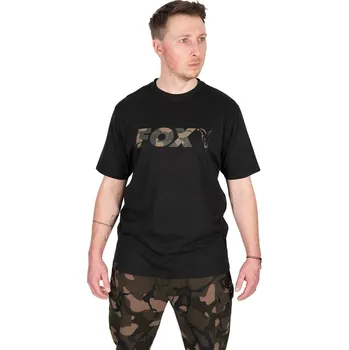 Rybářské oblečení Fox International Black Camo Logo T-Shirt CFX288