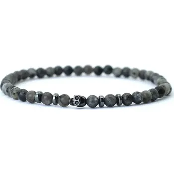 Náramek Daniel Dawson Korálkový náramek Dario 4 mm Black Flash, ocelová lebka NR2077 Šedá 19 cm