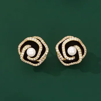 Náušnice JAY Náušnice s perlou a zirony Kamélie JAY-0086-PIANE002 Zlatá Bílá