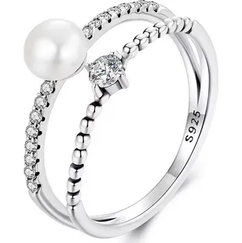 Prsten GRACE Silver Jewellery Stříbrný prsten se zirkony a sladkovodní perlou - stříbro 925/1000 P-BSR663-52/52 Stříbrná 52 Bílá