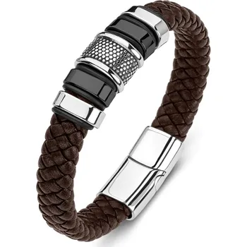 Náramek Daniel Dawson Pánský náramek Gerard Black, kůže, chirurgická ocel, různé velikosti NR-P177-05/20.5 Hnědá 20,5 cm