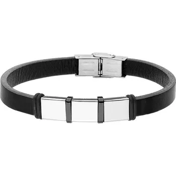 Náramek Manoki Pánský náramek Louis z pravé kůže a chirurgické oceli BA661B Černá 21 cm (možnost zkrácení)